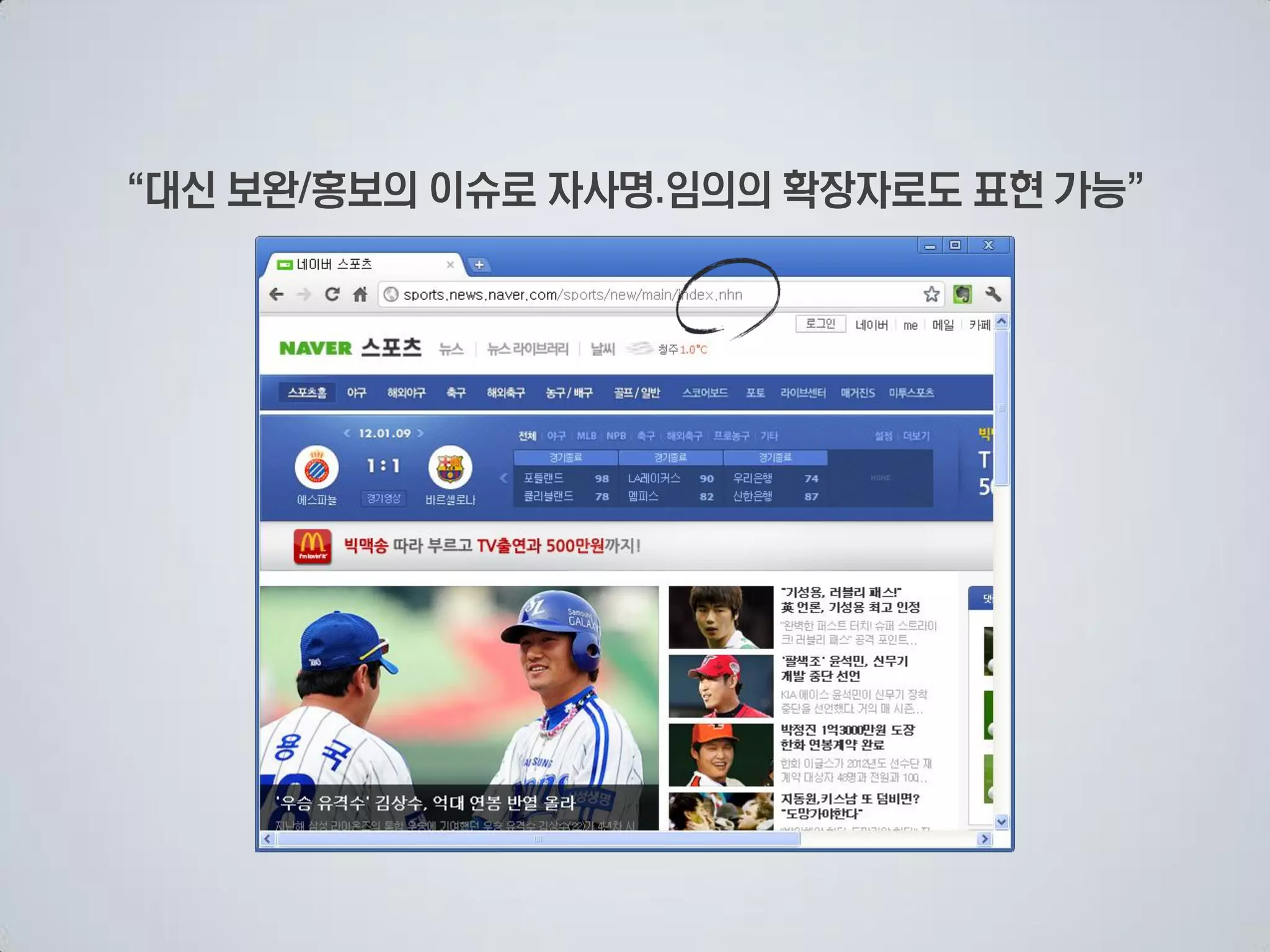 대신 보완 홍보의 이슈로 자사명 임의의 확장자로도 표현 가능
 