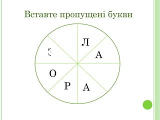 Вставте пропущені букви З О Р А Л А 