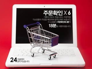 주문확인X6
기쁨의 주문수 한숨나오는 주문작업
각쇼핑몰의 주문을 확인하여 발주단계로 보냅니다.
각 쇼핑몰의 주문확인에 3분씩
18분을 사용하셨습니다.
24분이지났습니다.
지금까지
 