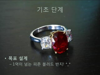 기초 단계




• 목표 설계
 – 1억이 넘는 피죤 블러드 반지! *_*
 