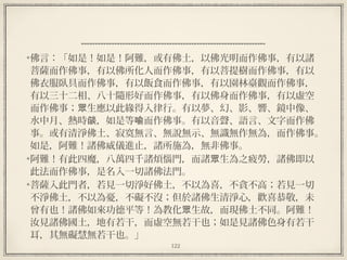 122
  
佛言：「如是！如是！阿難，或有佛土，以佛光明而作佛事，有以諸
菩薩而作佛事，有以佛所化人而作佛事，有以菩提樹而作佛事，有以
佛衣服臥具而作佛事，有以飯食而作佛事，有以園林臺觀而作佛事，
有以三十二相、八十隨形好而作佛事，有以佛身而作佛事，有以虛空
而作佛事； 生應以此緣得入律行。有以夢、幻、影、響、鏡中像、眾
水中月、熱時 ，如是等 而作佛事。有以音聲、語言、文字而作佛燄 喻
事。或有清淨佛土、寂寞無言、無說無示、無識無作無為，而作佛事。
如是，阿難！諸佛威儀進止，諸所施為，無非佛事。
阿難！有此四魔，八萬四千諸煩惱門，而諸 生為之疲勞，諸佛即以眾
此法而作佛事，是名入一切諸佛法門。
菩薩入此門者，若見一切淨好佛土，不以為喜，不貪不高；若見一切
不淨佛土，不以為憂，不礙不沒；但於諸佛生清淨心，歡喜恭敬，未
曾有也！諸佛如來功德平等！為教化 生故，而現佛土不同。阿難！眾
汝見諸佛國土，地有若干，而虛空無若干也；如是見諸佛色身有若干
耳，其無礙慧無若干也。」
 