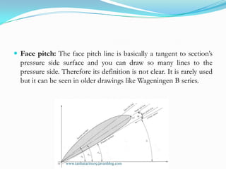  Face pitch: The face pitch line is basically a tangent to section’s
  pressure side surface and you can draw so many lin...
