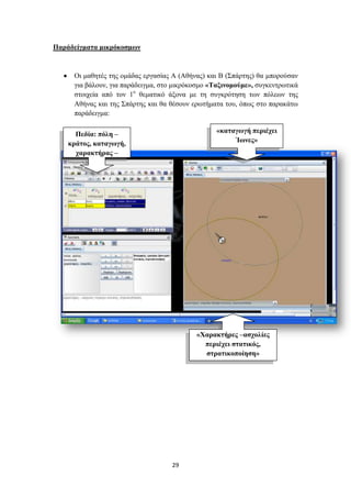 Παξάδείγκαηα κηθξόθνζκωλ



     Οη καζεηέο ηεο νκάδαο εξγαζίαο Α (Αζήλαο) θαη Β (΢πάξηεο) ζα κπνξνύζαλ
     γηα βάινπλ, γηα παξάδεηγκα, ζην κηθξόθνζκν «Σαμηλνκνύκε», ζπγθεληξσηηθά
     ζηνηρεία από ηνλ 1ν ζεκαηηθό άμνλα κε ηε ζπγθξόηεζε ησλ πόιεσλ ηεο
     Αζήλαο θαη ηεο ΢πάξηεο θαη ζα ζέζνπλ εξσηήκαηα ηνπ, όπσο ζην παξαθάησ
     παξάδεηγκα:

      Πεδία: πόιε –                               «θαηαγωγή πεξηέρεη
    θξάηνο, θαηαγωγή,                                  Ίωλεο»
      ραξαθηήξαο –
        ασχο΄λιες




                                           «Υαξαθηήξεο –αζρνιίεο
                                             πεξηέρεη ζηαηηθόο,
                                             ζηξαηηθνπνίεζε»




                                    29
 