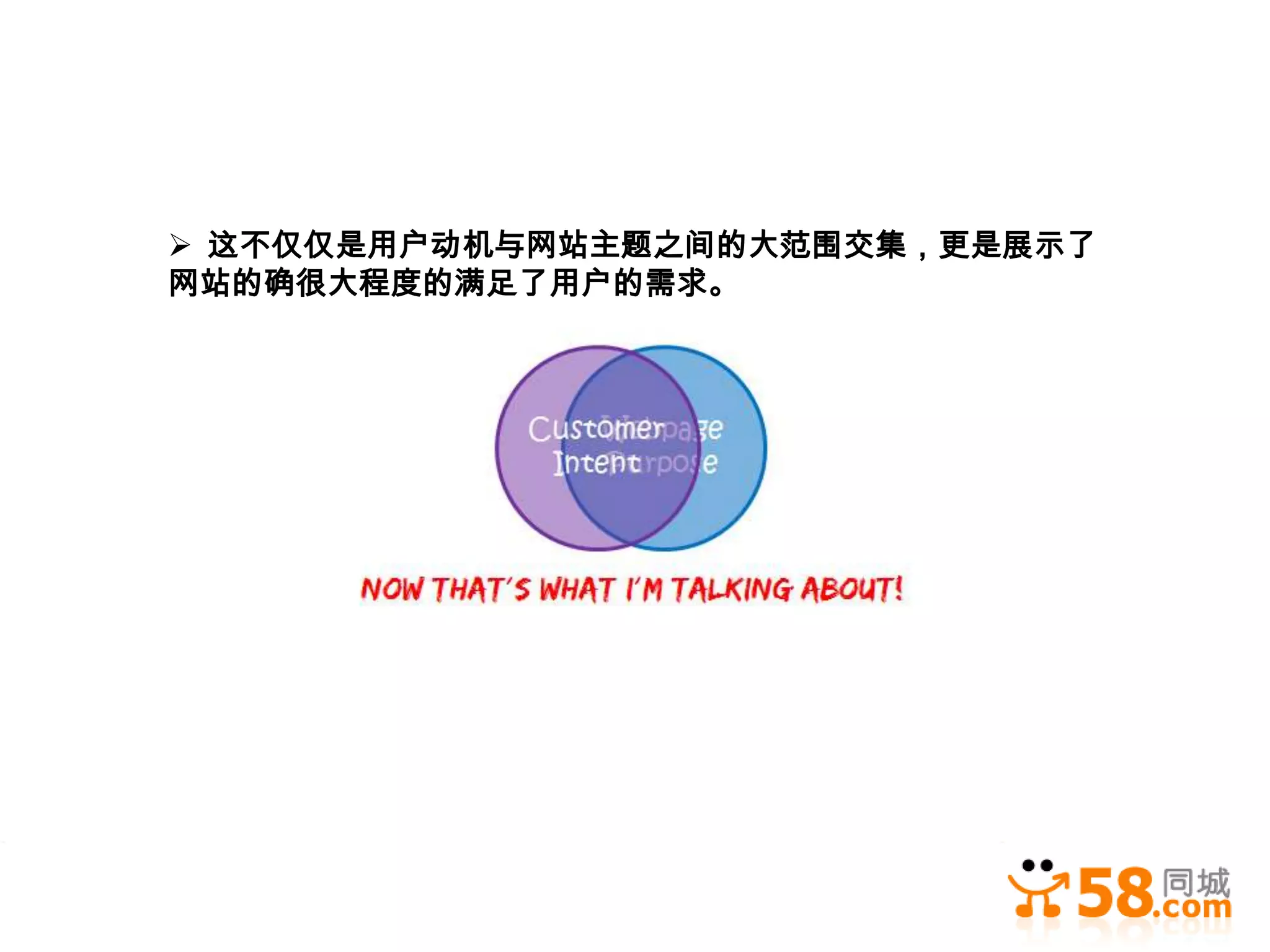  这不仅仅是用户动机与网站主题之间的大范围交集，更是展示了
网站的确很大程度的满足了用户的需求。
 