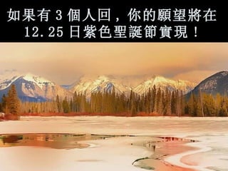 如果有 3 個 人回 , 你的 願 望 將 在 12.25 日紫色 聖誕節實現 !   