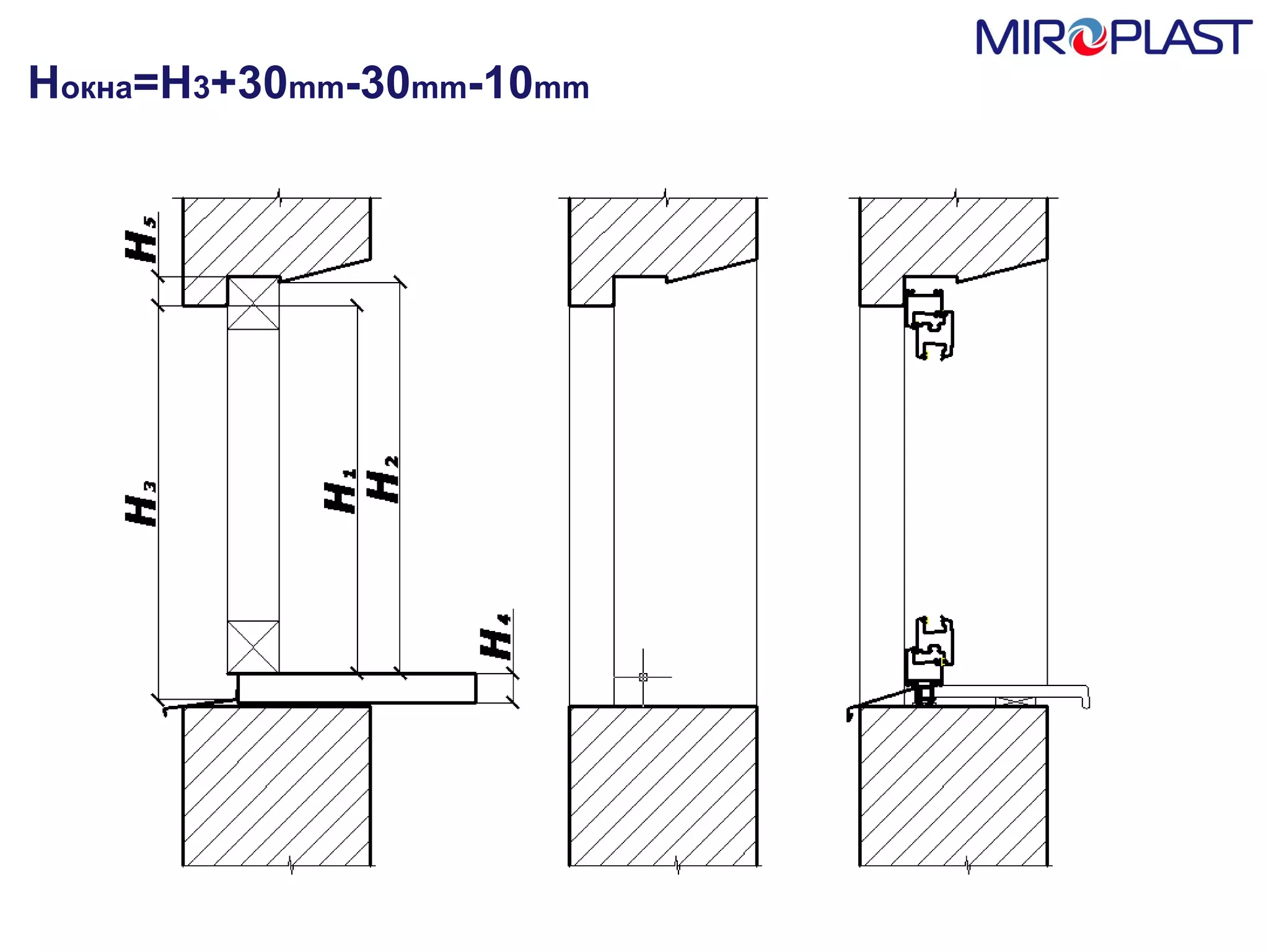 Н окна = H 3 +30 mm - 30 mm -10 mm 