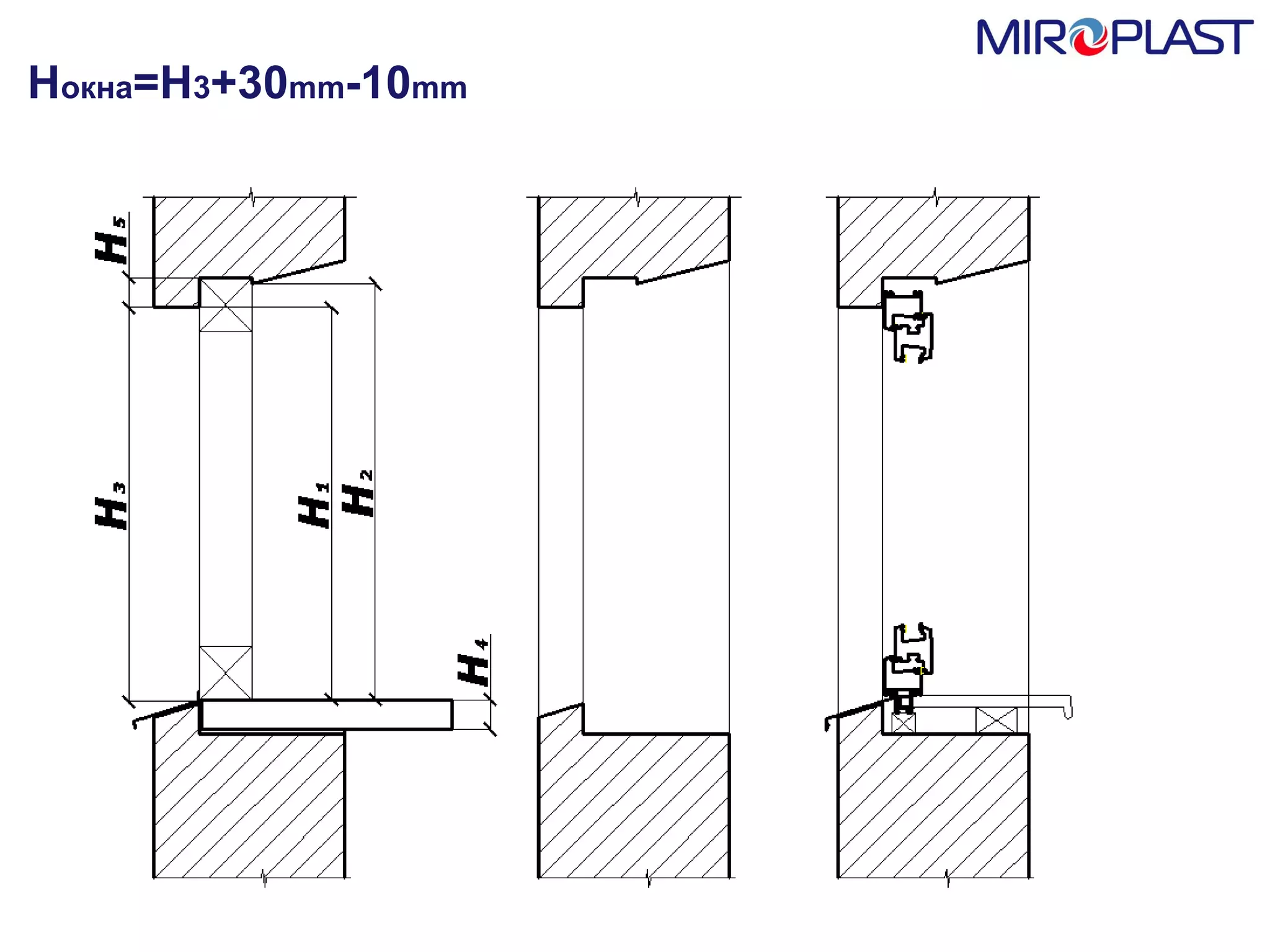 Н окна = H 3 +30 mm -10 mm 