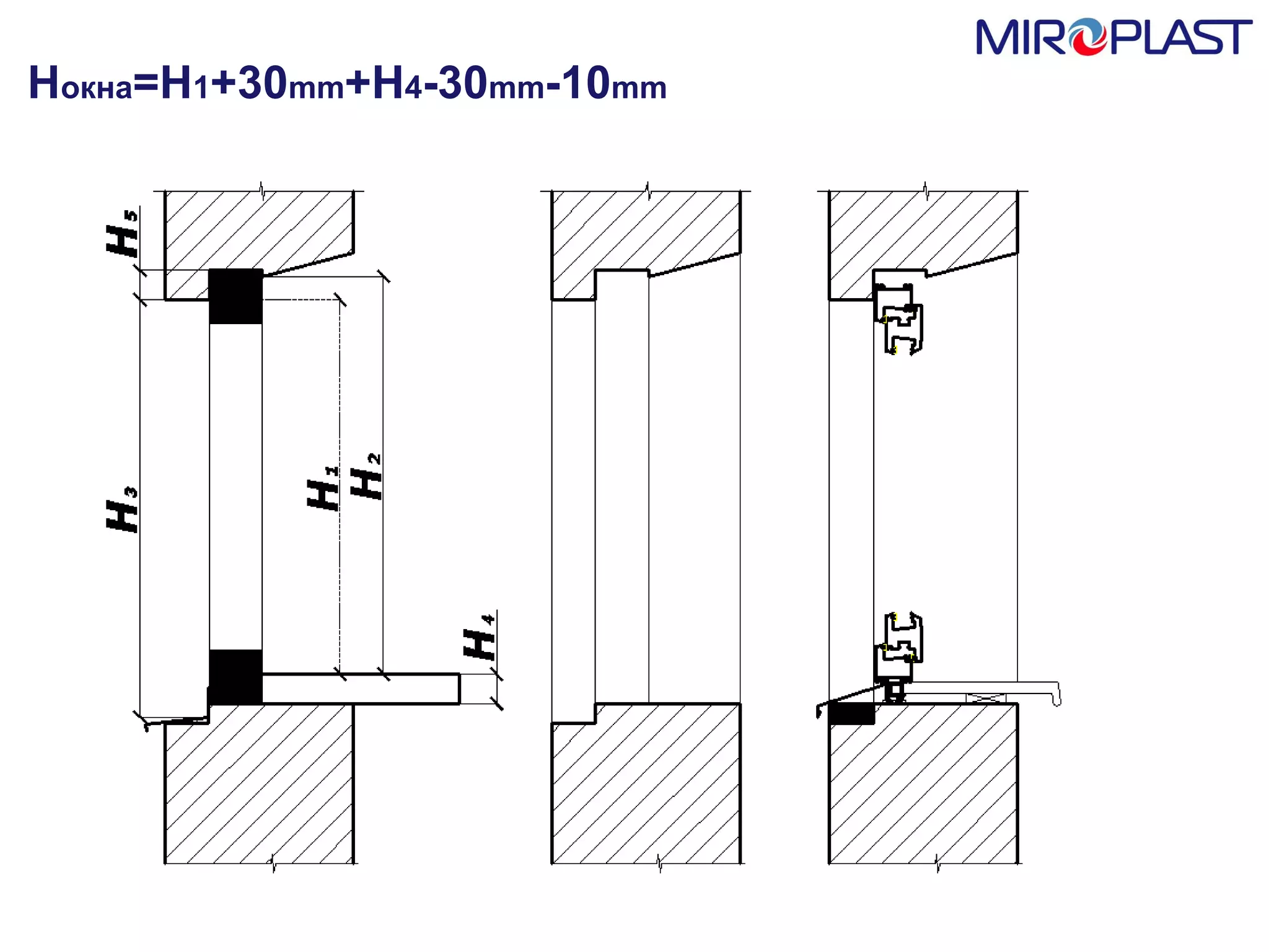 Н окна = H 1 +30 mm +H 4 - 30 mm -10 mm 