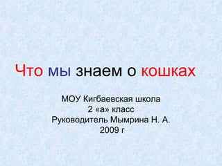 Что   мы  знаем о  кошках МОУ Кигбаевская школа 2 «а» класс Руководитель Мымрина Н. А. 2009 г 
