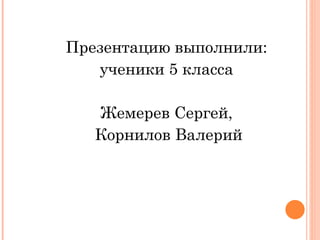 Презентацию выполнили:  ученики 5 класса  Жемерев Сергей,  Корнилов Валерий 