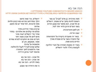 הנה אני בא  HTTP:// WWW.YOUTUBE.COM/WATCH?V=MHORFJXNGYO HTTP://WWW.SHIRON.NET/ARTIST?TYPE=LYRICS&LANG=1&PRFID=333&WRKID=16516 ירושלים ,  עיר שווה פיצוץ הולך במדרחוב מרגיש כמו קיבוץ גלויות אלף תרבויות ,  לכל אחד יש אח ותשע אחיות ערבים בסדר חרדים בחדר וכולם פה קולטים את אלוהים  -  בתדר אחרי טדי ירושלים דעכה מהר מיום ליום תל אביב נצצה יותר חברים עזבו או התקרבו לבורא שמיים אפור ,  משעמם ,  אין ים מחשבות על עזיבה שלוש שנים לקח לי לקבל ת ' החלטה אורז ת ' חפצים לתוך המזוודה מהכפר לעיר בכיוון הירידה תל אביב  -  הנה אני בא אני מגיע  -  הנה אני בא באתי להזיע  -  הנה אני בא כי את היחידה אני נשבע  תמה מרכזית :  בן אדם  &quot; נקרע &quot;  בין שני רצונות לחיות בתוך ערים שונות ,  ירושלים או תל אביב .  הוא מתאר את סגנון החיים בשני הערים והיכן כדאי יותר לגור . אין לשון פיגורטיבית . ישנה חריזה . בשיר זה מועברת ביקורת על התנהגותה של החברה בשני ערים שצורת ואורך החיים בהם שונה . בשיר זה מוצגת האהדה של חברי הלהקה לקבוצת בית &quot; ר ולעיר ירושלים . 