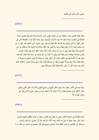 ‫ى االسم الذى كان للتثنية‬‫مجر‬
                                                                 ‫____________________‬

‫(0/612)‬




  ‫وذلك قولك ثَالثون عبدا | وكذلك إلى أن َّعه وتكون النون الزمة له كما كان ترك التنوين الزما‬
  ‫ً‬             ‫ُ‬              ‫ً‬     ‫ُ‬     ‫ُ‬      ‫تتس َ‬                 ‫ً‬      ‫َ‬
 ‫َّفة التى فى‬            ‫ألن‬                    ‫ِ‬
           ‫للثالثة إلى العش ة | وانما فعلوا هذا بهذه األسماء وأَلزموها وجهاً واحدا َّها ليست كالص‬
                                                                          ‫ر َّ‬
‫معنى الفعل ال التى شَّهَت بها فلم تَقو تلك القوةَ ولم يجز حين جاوزت أدنى العقود فيما تُبَّن به من‬
       ‫َي ُ‬          ‫ُ‬        ‫َ‬           ‫َُ‬      ‫ّ‬          ‫َْ‬         ‫ُب ْ‬         ‫و‬
                                                       ‫و‬          ‫ظ‬                     ‫َّ ِ ْ ٍ‬
 ‫أى صنف العدد إ ّ أن يكون لف ُه واحدا ال تكون فيه األلف والالم لما ذكرت لك | وكذلك هو إلى‬
                        ‫ُ‬             ‫ُ‬                                      ‫ُ ال ْ‬
              ‫َ‬               ‫َ ََ‬      ‫ُ ِ‬         ‫ِ ٍ‬
    ‫التسعين فيما يعمل فيه َّن به من أى صنف العدد | فإذا بلغت العقد الذى يليه تركت التنوين‬
                                                                        ‫ويبي‬    ‫َ ُْ‬
     ‫َ‬                                                     ‫َ‬
 ‫والنون وأَضفت وجعلت الذى يعمل فيه َّين به العدد من أى صنف هو واحدً كما فعلت ذلك فيما‬
                     ‫ا‬                ‫ّ‬        ‫ُ‬          ‫ويب‬  ‫ََْ ُ‬              ‫َ‬        ‫َ‬
      ‫ة‬          ‫ُ َّ ُ‬       ‫ةو‬                   ‫َّ‬                    ‫ال َّ ْ ِ ُ‬
    ‫نونت فيه إ ّ أنك تُدخل فيه األلف والالم ألن األول يكون به معرف ً ال يكون المنون به معرف ً |‬
                                                                                             ‫َّ‬
                ‫ِ‬            ‫َ ِ َ در ٍ‬                        ‫ِ َ در ٍ ِ َ الدر ِ‬
‫وذلك قولك مائةُ هم ومائةُ هم | وذلك إن ضاعفتَه قلت مائتا هم ومائتا الدينار | وكذلك العقد‬
‫َُْ‬                                                     ‫ْ‬
                                     ‫در ٍ‬        ‫ُ در ٍ‬              ‫َّ‬
                                    ‫الذى بعده واحدً كان أو مثنى وذلك قولك أْلف هم وأَْلفاَ هم‬
                                                                                ‫ا‬
                                                                 ‫____________________‬

‫(0/712)‬




    ‫ِ َ ِْ‬          ‫َ‬                            ‫ُّ بيع‬     ‫َّ‬      ‫ُ‬      ‫َّ‬
    ‫| وقد جاء فى الشعر بعض هذا منونا | قال الر ُ بن ضبع الفز ى % ( إذا عاش الفَتَى مائتَين‬
                                   ‫َ ُ ٍ َ ار ّ‬
    ‫َّ ِ ٍ‬                      ‫ِ‬
                      ‫َ ِ َ ْ َ رْ‬       ‫َ ُ ِ ً‬
    ‫عاما % فقد أَودى المس َّةُ والفَتاء ) % | وقال % ( أَنعت عير من حمير خنزَه % فى كل عير‬
                                         ‫ا‬                     ‫ُ‬      ‫َ َر‬    ‫َْ‬         ‫ً‬
                                                                                 ‫ِ ِ َ َ رْ‬
                                                                            ‫مائتان كم َة ) %‬
                                                                 ‫____________________‬

‫(0/812)‬




                  ‫ِ ٍ ولكن‬        ‫ِ‬                                  ‫ِ ٍ‬      ‫ٍ‬
  ‫| وأما ثلثُمائة إلى تسعمائة فكان ينبغى أن تكون فى القياس مئتين أو مئات َّهم شبهوه بعشرين‬
  ‫َ‬         ‫ّ‬                 ‫َ‬
            ‫ٍ‬                       ‫ٍ‬
                 ‫َ ٌ‬                   ‫ا َّ ٌ‬
     ‫وأَحد عشر حيث جعلوا ما َّن به العدد واحدً ألنه اسم لعدد كما َن عشرين اسم لعدد | وليس‬
                           ‫أّ‬                         ‫ُ‬        ‫يبي ُ‬             ‫َ َ َ ََ‬
‫ٌ حتَّى قال بعضهم فى الشعر من ذلك ما ال‬
                        ‫ُ‬                          ‫ً‬     ‫ظ‬           ‫ْ‬            ‫ٍَ‬
                                      ‫بمستنكر فى كالمهم أن يكون اللف ُ واحدا والمعنى جميع‬
 