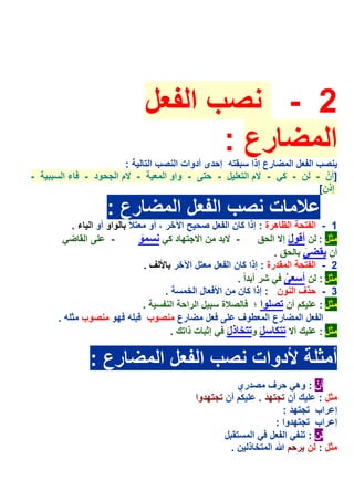 ‫2 - (ب ا ل‬
                                   ‫رع :‬ ‫ا‬
                      ‫رع إذا $' إ دى أدوات ا (ب ا $ + :‬ ‫(ب ا ل ا‬
‫+ -‬    ‫ءا‬   ‫]أنْ - ن - 5 - م ا $ % ل - $ - واو ا + - م ا > ود -‬
                                                              ‫إذن[‬

                  ‫رع :‬              ‫? ت (ب ا ل ا‬
         ‫واو أو ا ء .‬   ‫$?ً‬
                          ‫1 - ا $ + ا ظ ھرة : إذا 5 ن ا ل ( # ا@1ر ، أو‬
            ‫- % ا‬    ‫و‬‫َ‬         ‫- د ن ا >$; د 5‬          ‫*ل : ن أ ول َ إ ا ق‬
                                                            ‫ق.‬       ‫َ‬     ‫أن‬
                        ‫2 - ا $ + ا درة : إذا 5 ن ا ل $ل ا@1ر 8 ف .‬
                                                 ‫&ر أ داً .‬   ‫*ل : ن أ ْ‬
                               ‫3 - ذف ا ون : إذا 5 ن ن ا8 ل ا 1 + .‬
                        ‫+.‬       ‫*ل : % 5م أن $(%وا ؛ (?ة ل ا را + ا‬
      ‫رع (وب %' ;و (وب *%' .‬               ‫رع ا طوف % ل‬             ‫ا لا‬
                                 ‫*ل : % ك أ $$5 ل َ و$$1 ذل َ إ* ت ذا$ك .‬

              ‫رع :‬             ‫أ *%+ 8دوات (ب ا ل ا‬
                                                   ‫أنْ : وھ رف (دري‬
                                        ‫*ل : % ك أن $>$;د . % 5م أن $>$;دوا‬
                                                          ‫َ‬
                                                               ‫إ راب $>$;د :‬
                                                                 ‫َ‬
                                                             ‫إ راب $>$;دوا :‬
                                                ‫ن:$ ا ل ا $ ل‬
                                                 ‫*ل : ن ر م ‪ O‬ا $1 ذ ن .‬
 