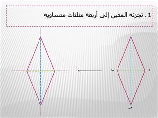 ‫1 . تجزئة المعين إلى أربعة مثلثات متساوية‬

                                 ‫أ‬




                         ‫ب‬             ‫د‬




                                ‫جـ‬
 