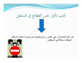 ‫ﲡﻨﺐ ﺗﻜﺮار ﻧﻔﺲ اﻟﻔﻈﺎﺋﻊ ﰲ اﳌﺴﺘﻘﺒﻞ‬



‫عبر إلية المحاسبة و ھي عنصر ردع وتخويف لمن تسول له نفسه بارتكاب‬
                                    ‫انتھاكات مماثلة في المستقبل.‬
 