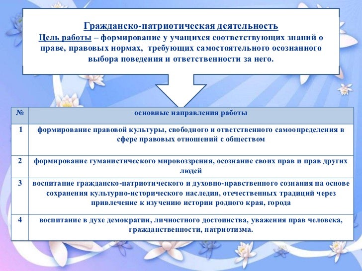 Гражданско патриотическое направление работы классного руководителя. Направления работы по формированию ответственного поведения.
