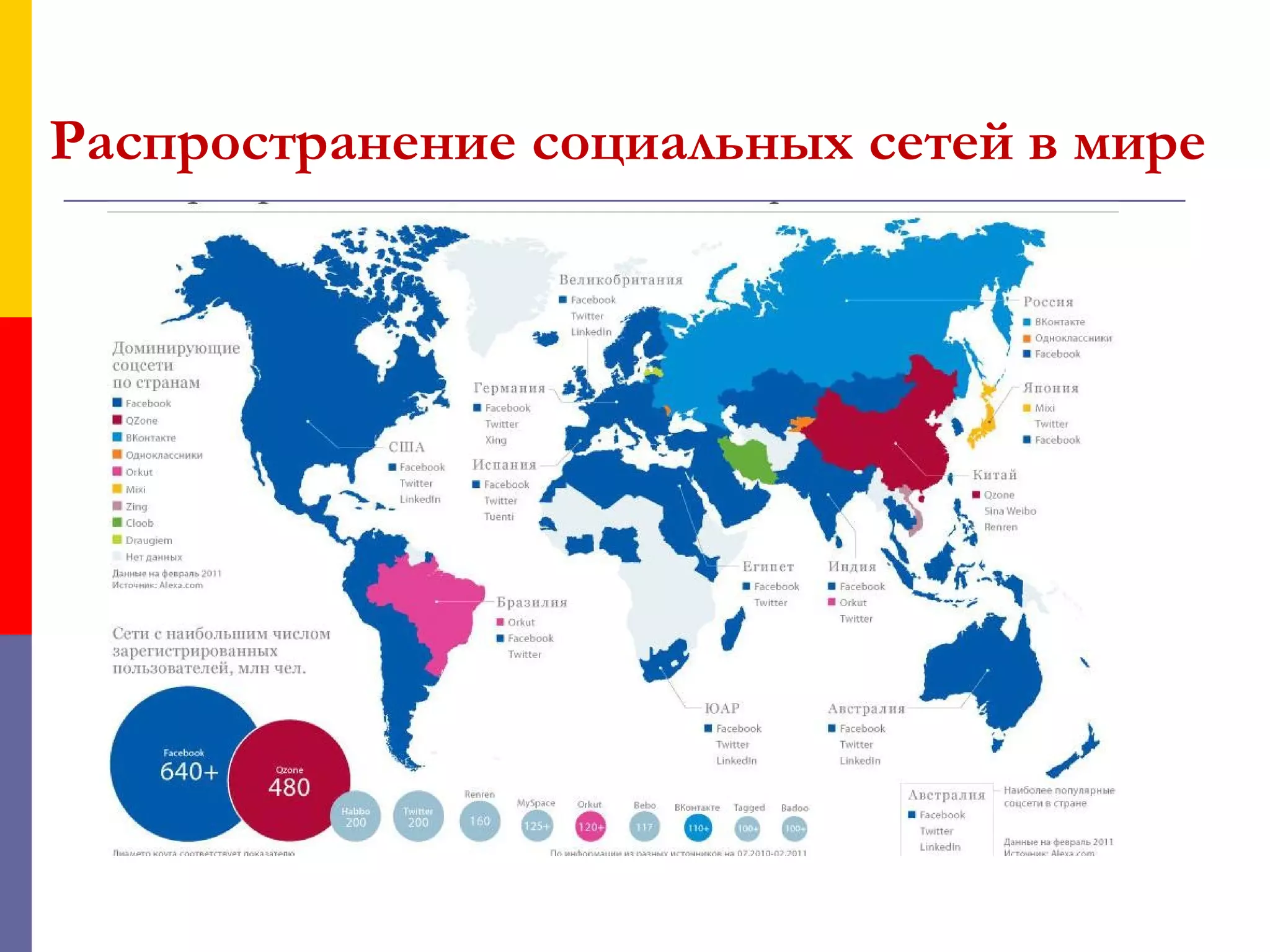 Распространение социальных сетей в мире
 