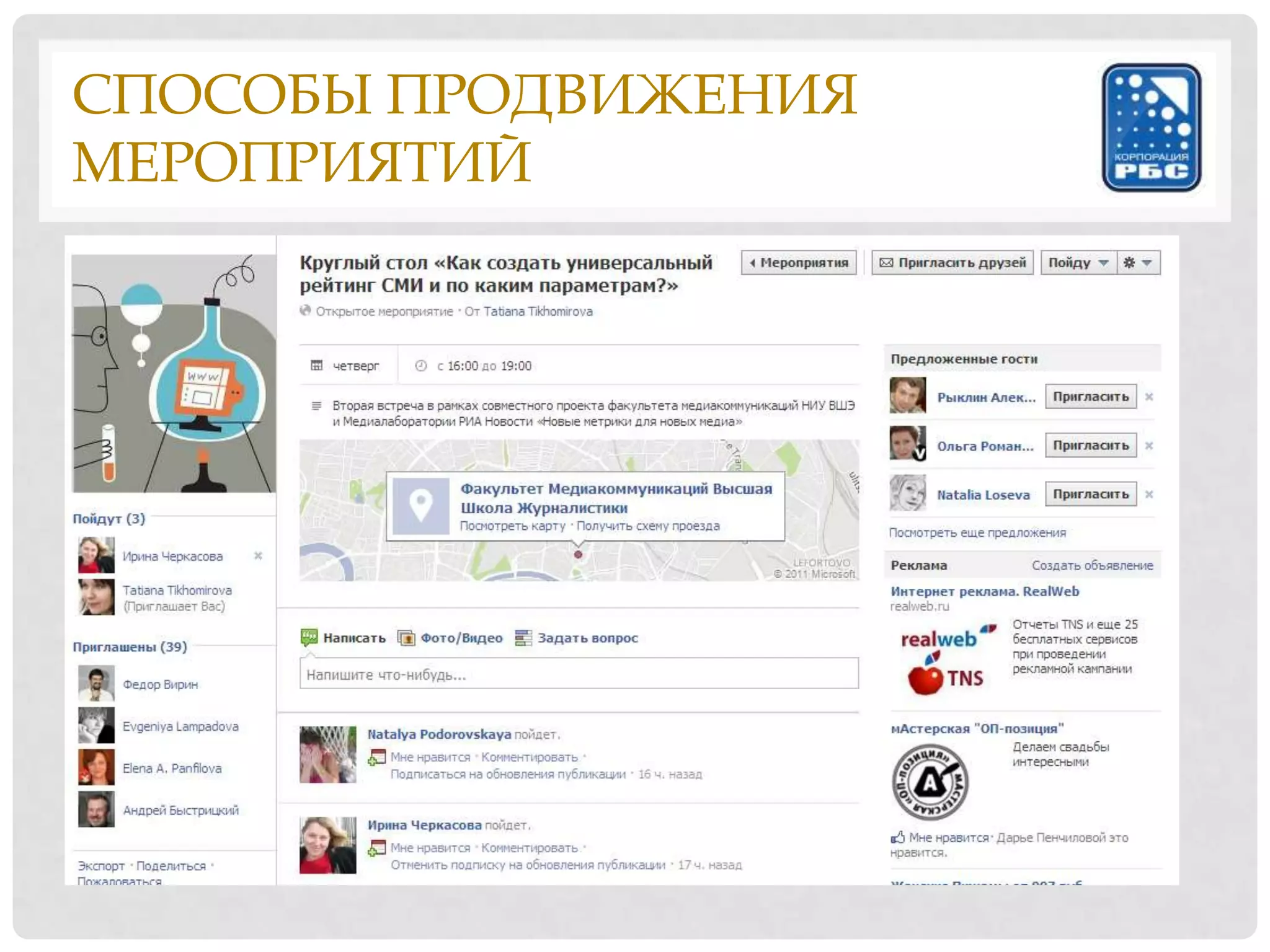 СПОСОБЫ ПРОДВИЖЕНИЯ
МЕРОПРИЯТИЙ
 