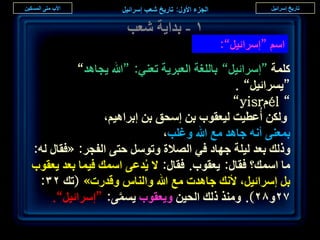 ‫ٔ - ريح٣ش ٗؼذ‬
                                          ‫حْٓ “آَحث٤َ”:‬

          ‫ًِٔش “آَحث٤َ” رخُِـش حُؼزَ٣ش طؼ٘٢: “هللا ٣ـخٛي”‬
                                              ‫“٣َٔحث٤َ” .‬
                                              ‫” ‪”yisrّél‬‬
                ‫ٌُٖٝ أُػط٤ض ُ٤ؼوٞد رٖ آلن رٖ ارَحٛ٤ْ،‬
                             ‫رٔؼ٘٠ أٗٚ ؿخٛي ٓغ هللا ٝؿِذ،‬
‫ًُٝي رؼي ُ٤ِش ؿٜخى ك٢ حُٜالس ٝطَٞٓ كظ٠ حُلـَ: «كوخٍ ُٚ:‬
‫ٓخ حٓٔي؟ كوخٍ: ٣ؼوٞد. كوخٍ: ال ٣ُيػ٠ حٓٔي ك٤ٔخ رؼي ٣ؼوٞد‬
 ‫رَ آَحث٤َ، ألٗي ؿخٛيص ٓغ هللا ٝحُ٘خّ ٝهيٍص» (طي ٕٖ:‬
    ‫7ٕٝ8ٕ). ٌٝٓ٘ ًُي حُل٤ٖ ٝ٣ؼوٞد ٣ٔٔ٠: “آَحث٤َ”.‬
                    ‫َّ‬
                                                             ‫ٗٔ‬
 