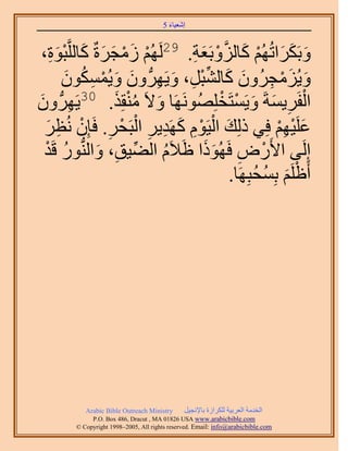 َ َ
                                       5 ‫اٗؼ٤خء‬


         ‫ٝرٌََحطُُْٜ ًخُِٝرَؼش. 92َُُْٜ ُٓـَسٌ ًخَُِّو‬
 ،‫ْ َ ْ َ َ َ ز ٞ س‬
    َِْ                          ِ َ ْ ‫َ َ َ ْ َ َّو‬
        َ ُ ِ ْ َ َ ِ َ ِ ْ ِّ َ َ ِ ْ َ َ
      ٌُٕٞٔٔ٣ٝ ٕٝ ‫ٝ٣ُِٓـَُٕٝ ًخُ٘زَ، ٝ٣ََُّٜد‬
                    َ ُْ َ            ْ ْ َ َ ِ ْ
ٕٝ ‫حُلََ٣ٔشَ ٝ٣َٔظَوََُِِٜٜٞٗخ ٝ٫َ ٓ٘وٌِ. 03٣ََُّٜد‬
َ ِ
   َ ِ ْ ِ ْ ْ ِ ِ َ ِْ ْ َ
 َ‫ػَِ٤ْٜ كِ٢ ًُِي حُ٤َّٞ ًَٜي٣َ حُزَلَ. كَبِٕ ُٗظ‬   ِْ ْ َ
 ‫اَُِ٠ ح٧ٍَٝ كًَُٜٞح اَ٬َّ حُ٠٤ن، ٝحُُّ٘دٍٞ هَي‬
  ْ ُ             َ ِ ِّ ُ          ََ ِ ْ
                                                ُ ُ َ ْ
                                          .‫أَاَِْ رِٔلزَِٜخ‬




           Arabic Bible Outreach Ministry      َ٤‫حُويٓش حُؼَر٤ش ٌَُِحُس رخ٩ٗـ‬
             P.O. Box , Dracut , MAUSA www.arabicbible.com
        © Copyright , All rights reserved. Email: info@arabicbible.com
 