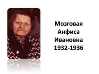 Мозговая
 Анфиса
Ивановна
1932-1936
 