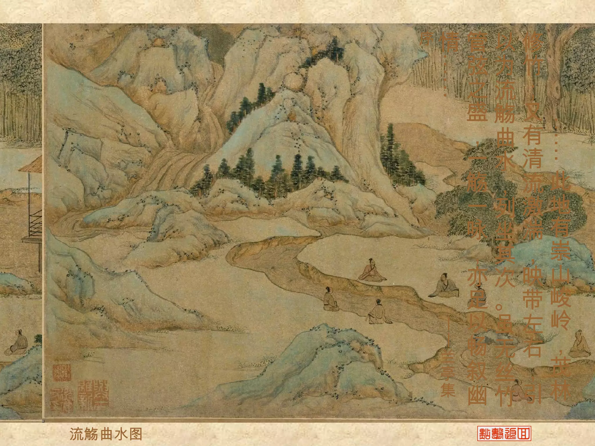 序情 管 以 修
              弦为竹




         ……
              之流；
              盛觞又




                   ……
              ，曲有
              一水清
              觞，流此
              一列激地
              咏坐湍有
              ，其，崇
              亦次映山
              足。带峻
         —    以虽左岭
         —
         兰    畅无右，
         亭    叙丝，茂
         集    幽竹引林
流觞曲水图
 