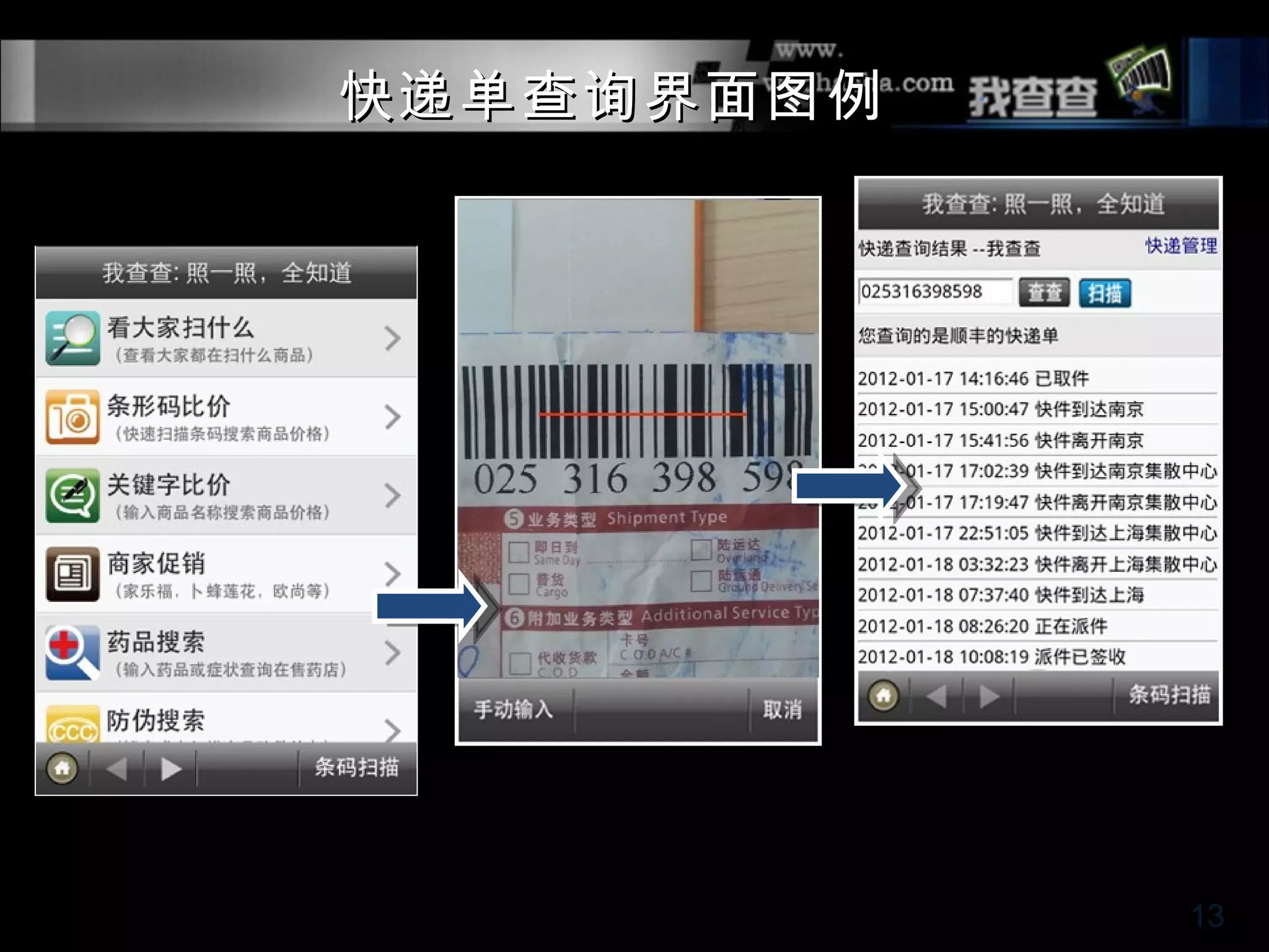 快递单查询界面图例




            13
 