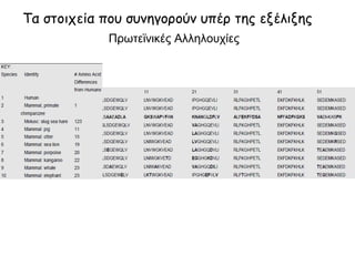 Tα στοιχεία που συνηγορούν υπέρ της εξέλιξης
             Πρωτεϊνικές Αλληλουχίες
 