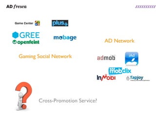 AD Network

Gaming Social Network




       Cross-Promotion Service?
 