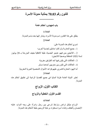 ‫ة‬         ‫و ا‬                               ‫ن ر 30.07‬
                                             ‫-----------------‬

                                                 ‫م‬        ‫ي: أ‬            ‫ب‬

                                                         ‫ا دة 1‬
                 ‫ا و .‬                       ‫ة، و ر إ‬                ‫و ا‬                      ‫نا‬   ‫ه اا‬
                                                         ‫ا دة 2‬
                                                                          ‫:‬                   ‫مه ا و‬            ‫يأ‬
                                        ‫ى؛‬           ‫أ‬                            ‫ر و آ ا‬                  ‫ا‬         ‫1-‬
‫ز‬         ‫ـ 82‬     ‫ر‬     ‫ا‬                                 ‫،‬          ‫ا‬                                           ‫2-ا‬
                                                                      ‫؛‬                   ‫ا‬                     ‫1591 ا‬
                                             ‫؛‬                       ‫ا‬        ‫أ‬               ‫ن‬        ‫تا‬           ‫3-ا‬
                                         ‫.‬                ‫أ ه‬                                 ‫ن‬        ‫تا‬           ‫4-ا‬
            ‫.‬      ‫ا‬         ‫ا‬               ‫ال ا‬          ‫ا‬     ‫ا‬                    ‫ي‬            ‫ر‬       ‫دا‬       ‫أ ا‬
                                                         ‫ا دة 3‬
    ‫م ه‬    ‫أ‬             ‫إ‬       ‫ا ا‬             ‫ا‬                                ‫أ‬                    ‫ا‬        ‫ا‬
                                                                                                                     ‫ا و .‬

                                       ‫ب ا ول: ا واج‬                                  ‫ا‬

                                 ‫وا واج‬                        ‫ا ول: ا‬                        ‫ا‬

                                                         ‫ا دة 4‬
          ‫و ا وام،‬           ‫وا أة‬               ‫ر‬                                ‫ق اض و ا‬     ‫ا واج‬
            ‫مه ا و .‬                             ‫ا و‬                 ‫ة،‬             ‫ن وا ف وإ ء أ ة‬                       ‫ا‬




                                                          ‫-9-‬
 