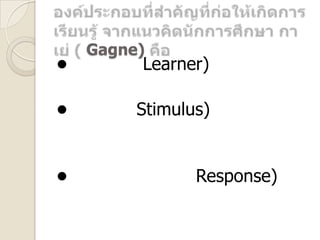 Gagne)
•        Learner)

•        Stimulus)


•               Response)
 