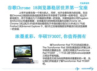 ȸChrome 18Ⱦһ
        ϵ۲ṼÿһŬˣͬҲṼŬĹȸ衣ڹ
Chrome΢սʤ侺ֲһĳƺź󣬾
ϵŬȾһıع˾Pingdom
423չݣȫеΪȸChrome 18
Chrome 1825.6%гݶгݶֱΪ15.8%15.7%
Firefox11Internet Explorer 93֮Ⱦе
һı.


   Ũīزʣ˶TF300T,ֵӵ
                           Transformer Pad TF201ĳɹƳ
                    The Transformer Pad 300ͼۿ
                    ˶ٴذֽƳTransformer
                    Pad TF300T һ10.1ӢAndroid
                    ƽԡ
                    ˶ǷֽΪƼṩŨīزʵһʣ
                    ǿʼ˽Transformer Pad TF300T
                    ɡ
 