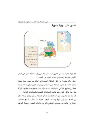 ‫ﻘﺻﺎء اﻟﺣﻘﺎﺋق ﺣوﻝ اﻟﺗﺟﺎوزت‬
 ‫ا‬         ‫ﺣ‬            ‫ﺗﻘرﻳر ﺟﻧﺔ اﻟوطﻧﻳﺔ ﻻﺳﺗﻘ‬
                                       ‫اﻟﻠﺟ‬

                                                  ‫اﻟﺣﺎدي ﻋﺷر : ﺔ ﺟﻧدوﺑﺔ‬
                                                         ‫ﻋﺷ وﻻﻳﺔ‬




‫ﻝ اﻟﻐرﺑﻲ ﻼد اﻟﺗوﻧﺳﻳﺔ وﻫﻲ ﻻﻳﺔ ﺳﺎﺣﻠﻳﺔ ﺗطﻝ ﻋﻠﻰ اﻟﺑﺣر‬
                   ‫و ﺳ‬                 ‫ﻟﻠﺑﻼ‬     ‫ﺗﻘﻊ ﻻﻳﺔ ﻧدوﺑﺔ ﺑﺎﻟﺷﻣﺎﻝ‬
                                                            ‫و ﺟﻧ‬
                               ‫ﻳﺔ إذ ﺗﺣدﻫﺎ اﻟﺟ اﺋر ﻣن ﻟﻐرب.‬
                                   ‫اﻟ‬     ‫ز‬               ‫اﻷﺑﻳض وﺳط وﺣدودﻳ‬
                                                                   ‫اﻟﻣﺗو‬
‫طق اﻟﻣﻣط ة ﻓﻲ اﻟﺑﻼد ﻣﻣﺎ ﻳﺟﻌﻝ ﻣﻧﻬﺎ ﻣﻧطﻘﺔ‬
         ‫ﻣ‬        ‫ﻣ‬          ‫ر‬        ‫وﺗﻌﺗﺑر و ﺔ ﺟﻧدوﺑﺔ ن أﻛﺛر اﻟﻣﻧﺎط‬
                                                  ‫ﻣن‬       ‫ﻻﻳﺔ‬
‫ﻓﻼﺣﻳﺔ ﻫﺎﻣﺔ، إذ ﺗﺗﻣﻳز اﻟﻣﻧطﻘﺔ ﺑﺗرﺑﻳﺔ اﻟﻣﺎﺷﻳﺔ وﺑﻐﺎﺑﺎﺗﻬﺎ ﺟﺑﻠﻳﺔ وﻫﻲ ﺳﺎﻫم ﺑﻧﺳﺑﺔ‬
         ‫ﺗﺳ‬        ‫اﻟﺟ‬       ‫و‬           ‫ﺑ‬                      ‫ّﺔ‬
‫ﻲ اﻟﻌﺎم ﻟﻠﺑﻼد وﻗد ﺗم ك إﻧﺷﺎء طق ﺻﻧﺎﻋﻳﺔ ﺑﻬذﻩ ﻻﻳﺔ‬
   ‫اﻟو‬             ‫ﻣﻧﺎط‬      ‫ّ ﻛذﻟك‬                  ‫ﻫﺎﻣﺔ ﻓﻲ اﻟﻣ ج اﻟﻔﻼﺣﻲ‬
                                                              ‫ﻣﻧﺗو‬
       ‫ﺗوﻓر ﻋدة واطن ﺷﻐﻝ وﻣﻧﻬﺎ ﺧﺎﺻﺔ اﻟﺻﻧﺎﻋﺎت ﻟﺗﺣوﻳﻠﻳﺔ و ﺻﻧﺎﻋﺎت اﺋﻳﺔ.‬
           ‫اﻟﻐذا‬  ‫اﻟﺻ‬        ‫اﻟ‬                 ‫وﻣ‬        ‫ﻣو‬
‫ﺎﻋﺎت إذ أن اﻟﻣﻧطﻘﺔ ﺣﻠﻳﺔ وﺗﻣﺗﺎز ﺑﻣﻧﺎخ داﻓﺊ‬
         ‫ﺑ‬           ‫ﺳﺎﺣ‬                ‫ﻛﻣﺎ ﻳﻌد ﺎع اﻟﺳﻳﺎﺣﺔ ﻣن أﻫم اﻟﻘطﺎ‬
                                                   ‫ﻣ‬          ‫ﻗطﺎ‬
‫ح اﻷﺟﺎﻧب‬
       ‫ف وﺑﻣواﻗﻊ ﺛرﻳﺔ وﻣﺷﺎﻫد طﺑﻳﻌﻳﺔ ﺧﻼﺑﺔ ﻣﻣﺎ ﻳﺟﻠب اﻟﺳﻳﺎح‬
                 ‫ﻳ‬        ‫ﺧ‬        ‫د‬         ‫أﺛ‬        ‫ﻓﻲ اﻟﺻﻳف‬
‫واﻟﺟ اﺋرﻳﻳن ﺧﺎﺻﺔ ﻣن ﺻﻳﺎدي ﺳﻔﻧﺞ واﻟﻣرﺟ ن وأﺣﺑﺎء ﻐوص ور ﺿﺔ اﻟﺟوﻟف‬
        ‫ﻳﺎﺿ‬    ‫اﻟﻐ‬      ‫ﺎن‬          ‫اﻹﺳ‬   ‫ﺻ‬       ‫ﺧ‬      ‫ز‬



                                           ‫ 661‬
‫ ‬
 