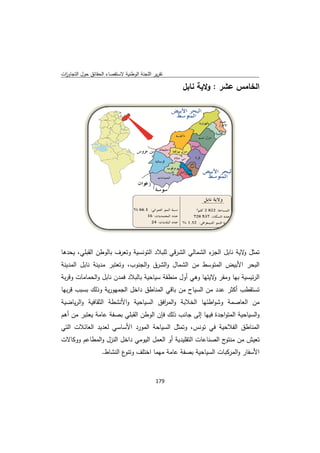 ‫ﻘﺻﺎء اﻟﺣﻘﺎﺋق ﺣوﻝ اﻟﺗﺟﺎوزت‬
 ‫ا‬         ‫ﺣ‬            ‫ﺗﻘرﻳر ﺟﻧﺔ اﻟوطﻧﻳﺔ ﻻﺳﺗﻘ‬
                                       ‫اﻟﻠﺟ‬

                                                  ‫اﻟﺧﺎﻣس ﻋﺷر : ﻳﺔ ﻧﺎﺑﻝ‬
                                                        ‫وﻻﻳ‬   ‫ﻋ‬




‫ف ﺑﺎﻟوطن ﺑﻠﻲ، ﻳﺣدﻫﺎ‬
         ‫اﻟﻘﺑ‬     ‫ء ﺷﻣﺎﻟﻲ اﻟﺷرﻗﻲ ﻟﻠﺑﻼد وﻧﺳﻳﺔ وﺗﻌرف‬
                            ‫اﻟﺗو‬    ‫ﻲ‬          ‫ﺗﻣﺛﻝ ﻻﻳﺔ ﻧﺎﺑﻝ اﻟﺟز اﻟﺷ‬
                                                          ‫و ﻧﺎ‬
‫ﺗﺑر ﻣدﻳﻧﺔ ﺎﺑﻝ اﻟﻣدﻳﻧﺔ‬
          ‫ﻧﺎ‬        ‫ض اﻟﻣﺗوﺳط ﻣن اﻟﺷﻣﺎﻝ واﻟﺷرق و ﻟﺟﻧوب، وﺗﻌﺗ‬
                              ‫اﻟ‬         ‫ﻝ‬                 ‫اﻟﺑﺣر اﻷﺑﻳض‬
‫ﺔ ﺑﺎﻟﺑﻼد ن ﻧﺎﺑﻝ و ﺎﻣﺎت وﻗرﺑﺔ‬
         ‫اﻟﺣﻣﺎ‬    ‫ﻓﻣدن‬     ‫اﻟرﺋﻳﺳﻳﺔ ﺑﻬﺎ وﻣﻘر ﻻﻳﺗﻬﺎ وﻫﻲ أوﻝ ﻧطﻘﺔ ﺳﻳﺎﺣﻳﺔ‬
                                     ‫ﻣﻧ‬             ‫و‬
‫ﻬورﻳﺔ وذﻟك ﺑﺳﺑب ﻗرﺑﻬﺎ‬
         ‫ﺑ‬          ‫ﺗﺳﺗﻘطب ﺛر ﻋدد ﻣن اﻟﺳﻳﺎح ﻣن ﺎﻗﻲ اﻟﻣﻧﺎطق داﺧﻝ اﻟﺟﻣﻬ‬
                                         ‫ﺑﺎ‬        ‫ا‬         ‫أﻛﺛ‬
‫ﻳﺎﺣﻳﺔ و ﺷطﺔ اﻟﺛﻘﺎﻓﻳﺔ واﻟرﻳﺎﺿﻳﺔ‬
                     ‫اﻷﻧﺷ‬    ‫ﻣﺔ وﺷو ﺎ اﻟﺧﻼﺑﺔ واﻟﻣ اﻓق اﻟﺳﻳ‬
                                    ‫ا ر‬           ‫اطﺋﻬﺎ‬  ‫ﻣن اﻟﻌﺎﺻﻣ‬
‫واﻟﺳﻳﺎﺣﻳﺔ ﻣﺗواﺟدة ﻓﻳﻬﺎ إﻟﻰ ﺟﺎﻧب ﻟك ﻓﺈن طن اﻟﻘﺑﻠﻲ ﺻﻔﺔ ﻋﺎﻣﺔ ﺗﺑر ﻣن أﻫم‬
         ‫ﻳﻌﺗ‬      ‫ﺑﺻ‬        ‫اﻟوط‬   ‫ذﻟ‬                    ‫اﻟﻣ‬
‫اﻟﻣﻧﺎطق ﻼﺣﻳﺔ ﻓﻲ وﻧس، وﺗﻣﺛﻝ اﻟﺳﻳﺎﺣﺔ ﻣورد اﻷﺳﺎﺳﻲ ﻟﻌدﻳد ﺎﺋﻼت اﻟﺗﻲ‬
        ‫اﻟﻌﺎ‬              ‫اﻟﻣ‬                ‫ﺗو‬      ‫اﻟﻔﻼ‬
‫ﻋﺎت اﻟﺗﻘﻠﻳدﻳﺔ أو اﻟﻌﻣﻝ وﻣﻲ داﺧﻝ ﻟﻧزﻝ و ﻋم ووﻛﺎﻻت‬
        ‫اﻟﻣطﺎﻋ‬ ‫اﻟ‬       ‫اﻟﻳو‬                  ‫ﺗﻌﻳش ﻣن ﻣﻧ ج اﻟﺻﻧﺎﻋﺎ‬
                                                       ‫ﻧﺗو‬
                  ‫ﺣﻳﺔ ﺑﺻﻔﺔ ﺎﻣﺔ ﻣﻬﻣﺎ ﺗﻠف ع ﻧﺷﺎط.‬
                      ‫اﺧﺗ وﺗﻧو اﻟﻧ‬   ‫ﻋﺎ‬       ‫اﻷﺳﻔﺎر و رﻛﺑﺎت اﻟﺳﻳﺎﺣ‬
                                                         ‫اﻟﻣر‬


                                           ‫ 971‬
‫ ‬
 