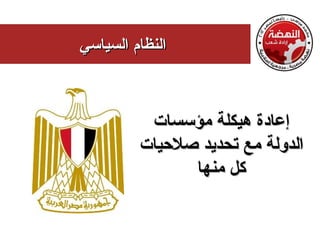 ‫النظام السياسي‬



          ‫إعادة هيكلة مؤسسات‬
         ‫الدولة مع تحديد صلحيات‬
               ‫كل منها‬
 