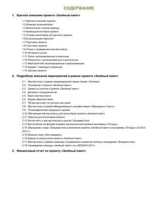 отчёт о реализации проекта зелёный пакет