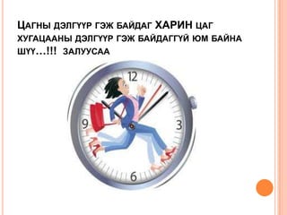 ЦАГНЫ ДЭЛГҮҮР ГЭЖ БАЙДАГ ХАРИН ЦАГ
ХУГАЦААНЫ ДЭЛГҮҮР ГЭЖ БАЙДАГГҮЙ ЮМ БАЙНА
ШҮҮ…!!! ЗАЛУУСАА
 