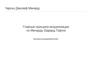 Чарльз Джозеф Минард




          Главные принципи визуализации
            по Минарду (Эдвард Тафти)

                http://prezi.com/oxygqobsz0ni/minard/
 