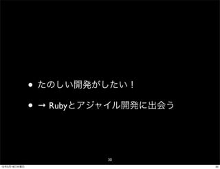 • たのしい開発がしたい！
              • → Rubyとアジャイル開発に出会う


                        30
12年5月16日水曜日                          30
 