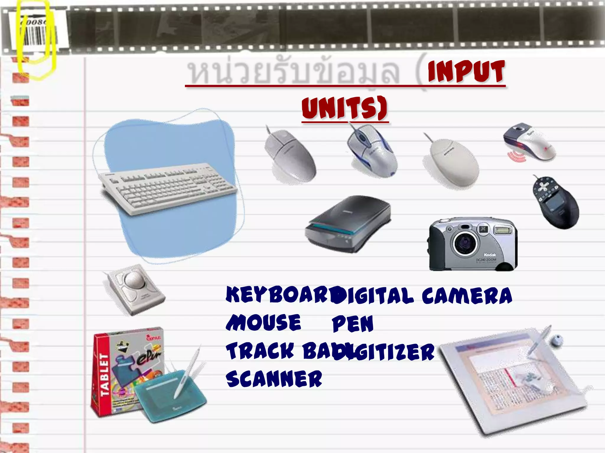 Input
Units)
KeyboardDigital Camera
Mouse Pen
Track Ball
Digitizer
Scanner