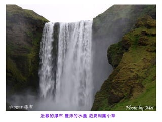 壯觀的瀑布 豐沛的水量 滋潤周圍小草
 