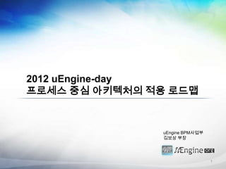 2012 uEngine-day
프로세스 중심 아키텍처의 적용 로드맵


               uEngine BPM사업부
               김보상 부장




                                1
 