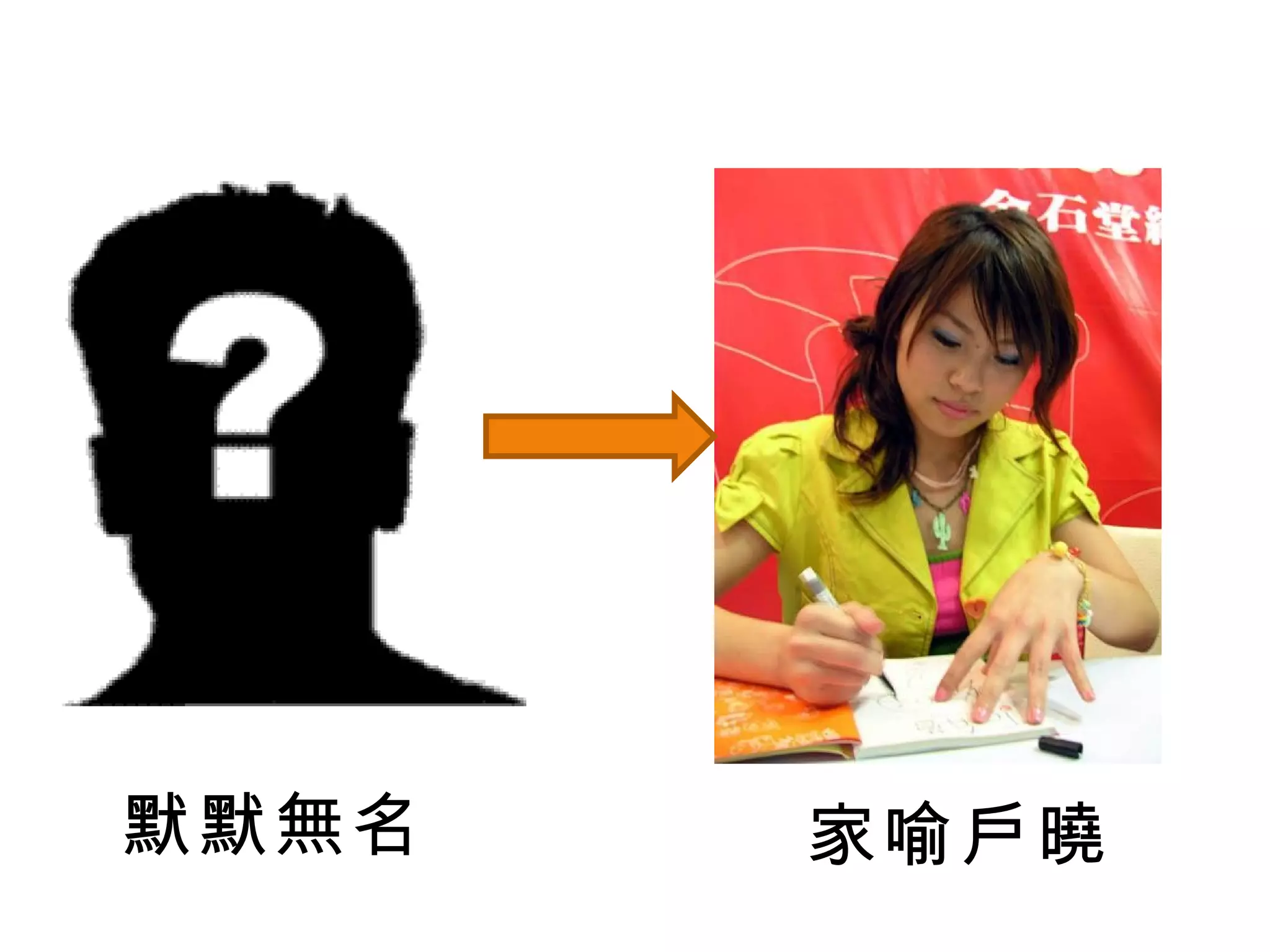 默默無名   家喻戶曉
 