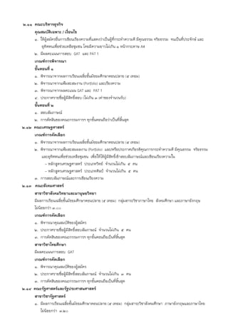 2.11 คณะบริหารธุรกิจ
     คุณสมบัติเฉพาะ / เงื่อนไข
     1. ให้ผู้สมัครยื่นการเขียนเรียงความที่แสดงว่าเป็นผู้ที่กระทําความดี มีคุณธรรม จริยธรรม จนเป็นที่ประจักษ์ และ
          อุทิศตนเพื่อช่วยเหลือชุมชน โดยมีความยาวไม่เกิน 1 หน้ากระดาษ A4
     2. มีผลคะแนนการสอบ GAT และ PAT 1
     เกณฑ์การพิจารณา
     ขั้นตอนที่ 1
     1. พิจารณาจากผลการเรียนเฉลียชั้นมัธยมศึกษาตอนปลาย (5 เทอม)
                                      ่
     2. พิจารณาจากแฟ้มสะสมงาน (Portfolio) และเรียงความ
     3. พิจารณาจากผลคะแนน GAT และ PAT 1
     4. ประกาศรายชื่อผู้มีสิทธิ์สอบ (ไม่เกิน 3 เท่าของจํานวนรับ)
     ขั้นตอนที่ 2
     1. สอบสัมภาษณ์
     2. การตัดสินของคณะกรรมการฯ ทุกขั้นตอนถือว่าเป็นที่สิ้นสุด
2.12 คณะเศรษฐศาสตร์
     เกณฑ์การคัดเลือก
     1. พิจารณาจากผลการเรียนเฉลี่ยชั้นมัธยมศึกษาตอนปลาย (5 เทอม)
     2. พิจารณาจากแฟ้มสะสมผลงาน (Portfolio) และ/หรือประกาศเกียรติคุณการกระทําความดี มีคุณธรรม จริยธรรม
          และอุทิศตนเพื่อช่วยเหลือชุมชน เพื่อให้ได้ผู้มีสิทธิ์เข้าสอบสัมภาษณ์และเขียนเรียงความใน
            - หลักสูตรเศรษฐศาสตร์ ประเภทวิทย์ จํานวนไม่เกิน 5 คน
            - หลักสูตรเศรษฐศาสตร์ ประเภทศิลป์ จํานวนไม่เกิน 5 คน
     3. การสอบสัมภาษณ์และการเขียนเรียงความ
2.13 คณะสังคมศาสตร์
     สาขาวิชาสังคมวิทยาและมานุษยวิทยา
     มีผลการเรียนเฉลี่ยชั้นมัธยมศึกษาตอนปลาย (5 เทอม) กลุ่มสาระวิชาภาษาไทย สังคมศึกษา และภาษาอังกฤษ
     ไม่น้อยกว่า 3.00
     เกณฑ์การคัดเลือก
     1. พิจารณาคุณสมบัติของผู้สมัคร
     2. ประกาศรายชื่อผู้มีสิทธิ์สอบสัมภาษณ์ จํานวนไม่เกิน 5 คน
     3. การตัดสินของคณะกรรมการฯ ทุกขั้นตอนถือเป็นที่สิ้นสุด
     สาขาวิชาไทยศึกษา
     มีผลคะแนนการสอบ GAT
     เกณฑ์การคัดเลือก
     1. พิจารณาคุณสมบัติของผู้สมัคร
     2. ประกาศรายชื่อผู้มีสิทธิ์สอบสัมภาษณ์ จํานวนไม่เกิน 3 คน
     3. การตัดสินของคณะกรรมการฯ ทุกขั้นตอนถือเป็นที่สิ้นสุด
2.14 คณะรัฐศาสตร์และรัฐประศาสนศาสตร์
     สาขาวิชารัฐศาสตร์
     1. มีผลการเรียนเฉลี่ยชั้นมัธยมศึกษาตอนปลาย (5 เทอม) กลุ่มสาระวิชาสังคมศึกษา ภาษาอังกฤษและภาษาไทย
         ไม่น้อยกว่า 3.20
 