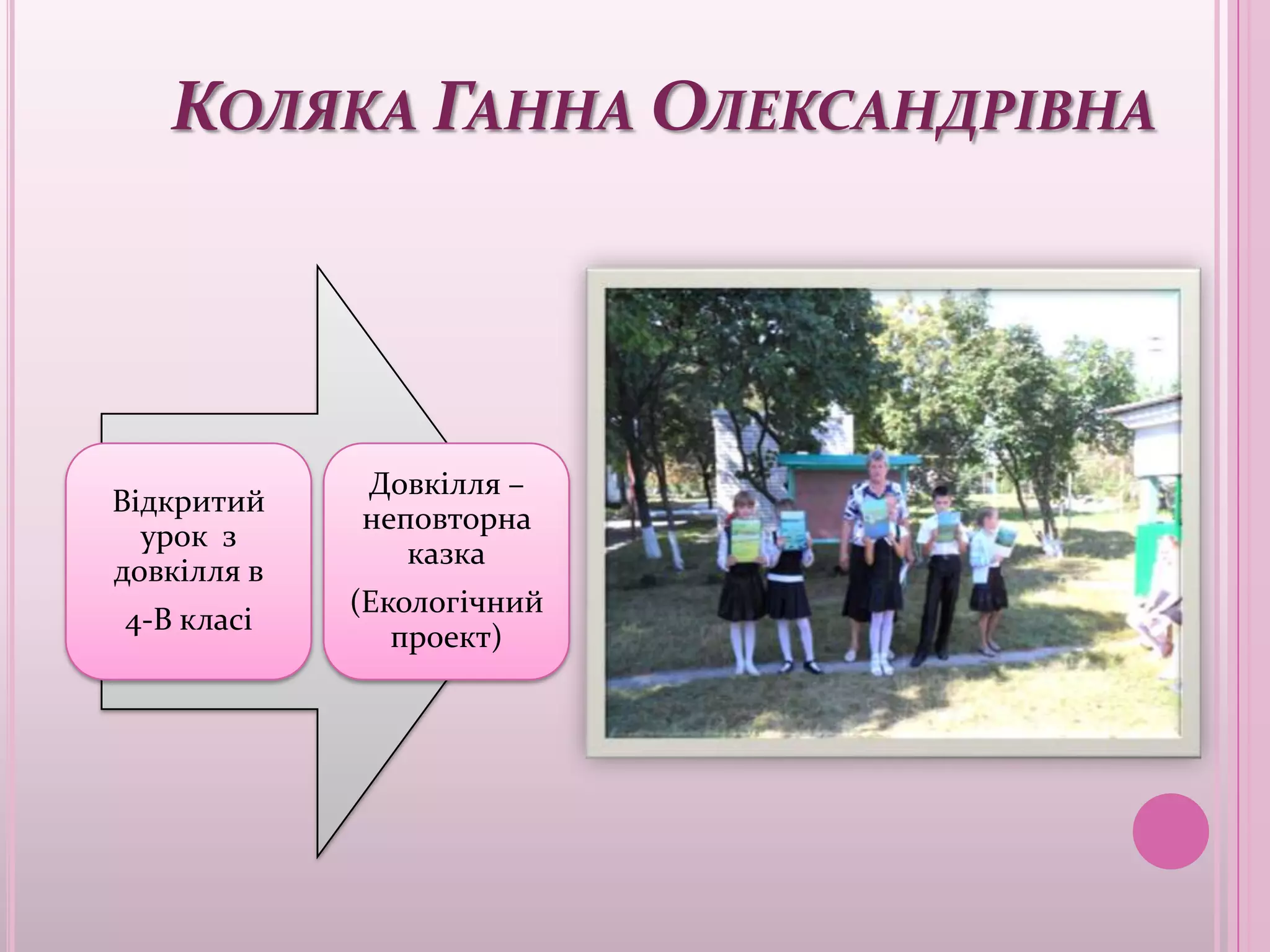 КОЛЯКА ГАННА ОЛЕКСАНДРІВНА




             Довкілля –
Відкритий
             неповторна
  урок з
                казка
довкілля в
             (Екологічний
4-В класі
                проект)
 