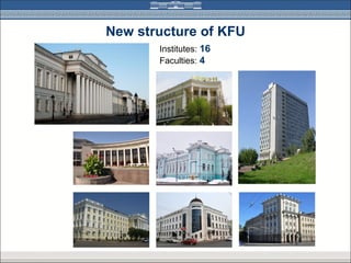 New structure of KFU
       Institutes: 16
       Faculties: 4
 