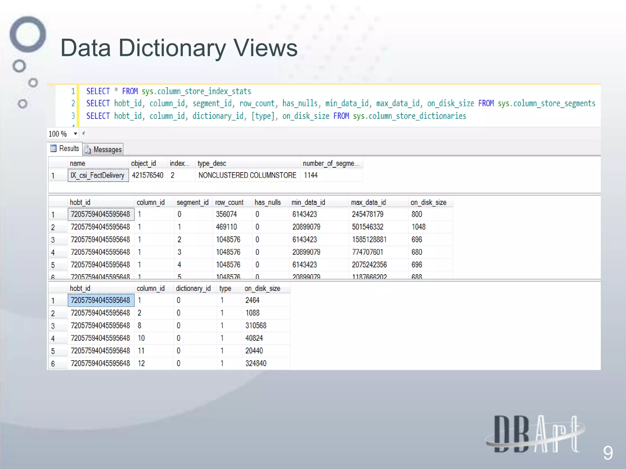 Data Dictionary Views




                        9
 