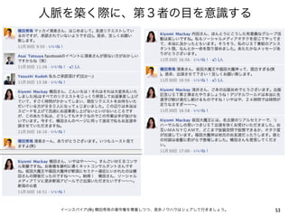 人脈を築く際に、第３者の目を意識する




 イーンスパイア(株) 横田秀珠の著作権を尊重しつつ、是非ノウハウはシェアして行きましょう。   53
 