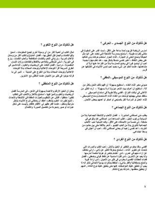 ‫ﻫﻞ ﺫﻛﺎﺅﻙ ﻣﻦ ﺍﻟﻨﻮﻉ ﺍﻟﻠﻐﻮﻱ ؟‬                                ‫ﻫﻞ ﺫﻛﺎﺅﻙ ﻣﻦ ﺍﻟﻨﻮﻉ ﺍﻟﺠﺴﺪﻱ - ﺍﻟﺤﺮﻛﻲ ؟‬

                                                                         ‫ﺃﻣﺎﺭﺱ ﺍﻟﺮﻳﺎﺿﺔ ﻛﻞ ﻳﻮﻡ ﻟﻤﺪﺓ ﺳﺎﻋﺔ ﻋﻠﻰ ﺍﻷﻗﻞ - ﻟﺴﺖ ﻗﺎﺩﺭ ﻋﻠﻰ ﺍﻟﻤﻜﻮﺙ ﻓﻲ‬
   ‫ﺗﻤﺜﻞ ﺍﻟﻜﺘﺐ ﻟﻲ ﺃﻫﻤﻴﺔ ﺃﻛﺜﺮ ﻣﻦ ﺃﻱ ﻭﺳﻴﻠﺔ ﺃﺧﺮﻯ ﻟﺠﻤﻊ ﺍﻟﻤﻌﻠﻮﻣﺎﺕ - ﺃﺳﻤﻊ‬
                                                                          ‫ﻣﻜﺎﻧﻲ ﻟﻔﺘﺮﺍﺕ ﻃﻮﻳﻠﺔ - ﺃﺳﺘﻤﺘﻊ ﺑﻤﻤﺎﺭﺳﺔ ﺍﻷﻧﺸﻄﺔ ﺍﻟﺘﻲ ﺗﻌﺘﻤﺪ ﻋﻠﻰ ﺍﻟﻴﺪ ﻣﺜﻞ‬
‫ﻭﻗﻊ ﺍﻟﻜﻠﻤﺎﺕ ﻭﺍﻟﺠﻤﻞ ﻗﺒﻞ ﺍﻟﻨﻄﻖ ﺑﻬﺎ - ﺃﻓﻀﻞ ﺍﻟﻤﺬﻳﺎﻉ ﻭﺍﻟﻜﺘﺐ ﺃﻛﺜﺮ ﻣﻦ ﻭﺳﺎﺋﻞ‬
                                                                          ‫ﺍﻟﺤﻴﺎﻛﺔ ﻭﺻﻨﻊ ﺍﻟﺤﻠﻲ ﺃﻭ ﺍﻟﻨﺠﺎﺭﺓ - ﺃﺛﻨﺎء ﺍﻟﺤﻮﺍﺭ ﺃﺳﺘﺨﺪﻡ ﺣﺮﻛﺎﺕ ﻳﺪﻱ ﻟﻠﺘﺄﻛﻴﺪ‬
‫ﺍﻹﻋﻼﻡ ﺍﻟﻤﺮﺋﻴﺔ - ﺑﺎﺭﻉ ﻓﻲ ﺍﻟﻠﻌﺐ ﺑﺎﻟﻜﻠﻤﺎﺕ ﺍﻟﻤﺘﻘﺎﻃﻌﺔ ﻭﺃﻟﻌﺎﺏ ﺍﻟﻜﻠﻤﺎﺕ - ﺑﺎﺭﻉ‬
                                                                           ‫ﻋﻠﻰ ﺑﻌﺾ ﺍﻟﻨﻘﺎﻁ - ﺃﻋﺘﺒﺮ ﻧﻔﺴﻲ ﻣﻨﺴﻘ ً ﺑﺸﻜﻞ ﺟﻴﺪ - ﻋﻨﺪ ﺗﻌﻠﻢ ﻣﻬﺎﺭﺓ ﺟﺪﻳﺪﺓ‬
                                                                                                             ‫ﺎ‬
    ‫ﻓﻲ ﺍﻟﺘﻮﺭﻳﺔ : ﺃﺳﻠﻲ ﺃﺻﺪﻗﺎﺋﻲ ﺑﺎﻟﺘﻼﻋﺐ ﺑﺎﻷﻟﻔﺎﻅ ﻭﺍﻟﻔﻜﺎﻫﺎﺕ ﻭﺯﻻﺕ ﺍﻟﻠﺴﺎﻥ‬
                                                                               ‫ﺃﺣﺐ ﺃﻥ ﺃﻭﺿﻊ ﻓﻮﺭً ﻓﻲ ﻭﺿﻊ ﺍﻟﻤﻤﺎﺭﺳﺔ ﺑﺪ ً ﻣﻦ ﺍﻟﻘﺮﺍءﺓ ﻋﻨﻬﺎ ﺃﻭ ً ﺃﻭ‬
                                                                                  ‫ﻻ‬                    ‫ﻻ‬                     ‫ﺍ‬
‫ﺍﻟﻤﻘﺼﻮﺩﺓ - ﺩﺭﺍﺳﻴً : ﺃﻓﻀﻞ ﺍﻟﻠﻐﺎﺕ ﻋﻠﻰ ﺍﻟﺮﻳﺎﺿﻴﺎﺕ ﻭﺍﻟﻌﻠﻮﻡ - ﺃﺛﻨﺎءﺍﻟﺴﻴﺮ ﻓﻲ‬
                                                    ‫ﺎ‬
                                                                         ‫ﻣﺸﺎﻫﺪﺗﻬﺎ- ﻋﻨﺪﻣﺎ ﺃﺗﻌﻠﻢ ﻋﻦ ﺷﻲء ﺟﺪﻳﺪ ﺃﺣﺐ ﻟﻤﺲ ﺍﻷﺷﻴﺎء ﻛﻲ ﺃﻛﺘﺸﻔﻬﺎ ﻋﻦ‬
      ‫ﺍﻟﻄﺮﻕ ﺍﻟﺴﺮﻳﻌﺔ ﺃﻗﺮﺃ ﺍﻟﻠﻮﺣﺎﺕ ﺍﻹﻋﻼﻧﻴﺔ ﻭﻟﻮﺣﺎﺕ ﺍﻟﻤﺤﻼﺕ ﺑﺪ ً ﺍﻟﻠﻮﺣﺎﺕ‬
              ‫ﻻ‬
                                                                                                                                          ‫ﻗﺮﺏ.‬
    ‫ﺍﻹﻋﻼﻧﻴﺔ ﻭﻟﻮﺣﺎﺕ ﺍﻟﻤﺤﻼﺕ ﺑﺪ ً ﻣﻦ ﺍﻟﺘﻔﺮﺝ ﻋﻠﻰ ﺍﻟﻤﺪﻳﻨﺔ - ﺃﺷﻴﺮ ﺇﻟﻰ ﻣﺎ‬
                                         ‫ﻻ‬
             ‫ﻗﺮﺃﺗﻪ ﻣﺆﺧﺮﺍ ﻓﻲ ﻛﺜﻴﺮ ﻣﻦ ﺍﻷﺣﻴﺎﻥ ﻋﻨﺪﻣﺎ ﺃﺗﻨﺎﻗﺶ ﻣﻊ ﺍﻵﺧﺮﻳﻦ.‬
                                                                                             ‫ﻫﻞ ﺫﻛﺎﺅﻙ ﻣﻦ ﺍﻟﻨﻮﻉ ﺍﻟﻤﻮﺳﻴﻘﻲ -ﺍﻟﻤﻘﻔﻰ ؟‬
                                ‫ﻫﻞ ﺫﻛﺎﺅﻙ ﻣﻦ ﺍﻟﻨﻮﻉ ﺍﻟﻤﻨﻄﻘﻲ ؟‬                ‫ﺻﻮﺗﻲ ﻣﻌﺒﺮ ﺃﺛﻨﺎء ﺍﻟﻐﻨﺎء - ﺃﺳﺘﻄﻴﻊ ﺑﺴﻬﻮﻟﺔ ﺃﻥ ﺃﻓﻬﻢ ﺗﺂﻟﻒ ﺍﻟﻠﺤﻦ ﺑﺄﻛﺜﺮ ﻣﻦ‬
                                                                          ‫ﺁﻟﺔ - ﺃﺳﺘﻄﻴﻊ ﺃﻥ ﺃﻋﺮﻑ ﺑﻴﺖ ﺍﻟﺸﻌﺮ ﻣﻮﺯﻭﻧ ً ﺃﻡ ﻻ ﺑﺴﻬﻮﻟﺔ - ﺃﺭﺩﺩ ﺍﻟﻜﺜﻴﺮ ﻣﻦ‬
                                                                                                       ‫ﺎ‬
  ‫ﻳﻤﻜﻦ ﺃﻥ ﺃﺗﺨﻴﻞ ﺍﻷﺭﻗﺎﻡ ﻭﺍﻷﻋﻤﺪﺓ ﺑﺴﻬﻮﻟﺔ ﻓﻲ ﺍﻟﺬﻫﻦ - ﻓﻲ ﺍﻟﻤﺪﺭﺳﺔ ﺃﻓﻀﻞ‬
                                                                              ‫ﺍﻷﻏﺎﻧﻲ ﻓﻲ ﺃﻭﻗﺎﺕ ﺍﻟﻔﺮﺍﻍ - ﺃﻗﻀﻲ ﻭﻗﺘً ﻃﻮﻳ ً ﻓﻲ ﺍﺳﺘﻤﺎﻉ ﺍﻟﻤﻮﺳﻴﻘﻰ -‬
                                                                                                     ‫ﻼ‬      ‫ﺎ‬
   ‫ﺍﻟﺮﻳﺎﺿﻴﺎﺕ ﻭﺍﻟﻌﻠﻮﻡ ﻭﺃﺗﻤﻴﺰ ﻓﻴﻬﺎ - ﺃﺳﺘﻤﺘﻊ ﺑﺎﻷﻟﻐﺎﺯ ﻭﺍﻷﻟﻌﺎﺏ ﺍﻟﺘﻲ ﺗﺘﻄﻠﺐ‬
                                                                         ‫ﺳﺘﻔﻘﺪ ﺣﻴﺎﺗﻲ ﺑﻬﺠﺘﻬﺎ ﻟﻮﻣﻨﻌﺖ ﻣﻦ ﺍﻟﻐﻨﺎء ﺃﺛﻨﺎء ﺍﻻﺳﺘﺤﻤﺎﻡ ﻭﺳﻤﺎﻉ ﺍﻟﻤﻮﺳﻴﻘﻰ -‬
‫ﺗﻔﻜﻴﺮً ﻣﻨﻄﻘﻴ ً - ﺃﻓﺘﺶ ﻋﻦ ﺍﻟﺘﻨﻈﻴﻢ ﻭﺍﻟﻌﺒﺎﺭﺍﺕ ﺍﻟﻤﻘﻔﺎﺓ ﻓﻲ ﺍﻷﻧﺸﻄﺔ ﻭﺍﻷﺣﺪﺍﺙ‬
                                                        ‫ﺎ‬     ‫ﺍ‬
    ‫- ﺃﺗﺎﺑﻊ ﺗﻄﻮﺭﺍﺕ ﺍﻟﻌﻠﻮﻡ ﺑﺸﻐﻒ- ﺃﻋﺘﻘﺪ ﺃﻥ ﺑﺈﻣﻜﺎﻧﻲ ﺷﺮﺡ ﺍﻷﺷﻴﺎء ﺑﺸﻜﻞ‬            ‫ﺃﺛﻨﺎء ﺍﻟﻌﻤﻞ ﺃﻭ ﺍﻟﺪﺭﺍﺳﺔ ﺃﻧﻘﺮ ﺑﺄﺻﺎﺑﻌﻲ ﺃﻭ ﺃﺻﻔﺮ ﺃﻭ ﺃﻫﻤﻬﻢ ﺑﺒﻌﺾ ﺍﻷﻟﺤﺎﻥ.‬
   ‫ﻣﺘﺮﺍﺑﻂ ﻭﻣﻨﻈﻢ - ﻋﻨﺪﻣﺎ ﺃﻓﻜﺮ ﺗﻈﻬﺮ ﻟﻲ ﺍﻷﻗﻜﺎﺭ ﻛﺄﻓﻜﺎﺭ ﻭﻟﻴﺴﺖ ﻋﻠﻰ ﺷﻜﻞ‬
               ‫ﻋﺒﺎﺭﺍﺕ ﺃﻭ ﺻﻮﺭ )ﻣﺠﺮﺩﺓ ﻣﻦ ﺗﻔﺎﺻﻴﻞ ﺍﻟﺼﻮﺭﺓ ﻭﺍﻟﻜﻠﻤﺔ(.‬                                           ‫ﻫﻞ ﺫﻛﺎﺅﻙ ﻣﻦ ﺍﻟﻨﻮﻉ ﺍﻟﺠﻤﺎﻋﻲ ؟‬

                                                                         ‫ﻳﻄﻠﺐ ﻣﻨﻲ ﺃﺻﺪﻗﺎﺋﻲ ﺍﻟﻤﺸﻮﺭﺓ - ﺃﻓﻀﻞ ﺍﻷﻟﻌﺎﺏ ﻭﺍﻷﻧﺸﻄﺔ ﺍﻟﺠﻤﺎﻋﻴﺔ ﺑﺪﻻ ﻣﻦ‬
                                                                             ‫ﺍﻟﺴﺒﺎﺣﺔ ﻭﺭﻛﻮﺏ ﺍﻟﺨﻴﻞ - ﺃﻃﻠﺐ ﺍﻟﻤﺴﺎﻋﺪﺓ ﻣﻦ ﺃﺻﺪﻗﺎﺋﻲ ﻋﻨﺪ ﻭﻗﻮﻋﻲ ﻓﻲ‬
                                                                            ‫ﻣﺸﻜﻠﺔ - ﻟﻲ ﺧﻤﺴﺔ ﻣﻦ ﺍﻷﺻﺪﻗﺎء ﻋﻠﻰ ﺍﻷﻗﻞ - ﻭﻗﺖ ﺍﻟﺘﺴﻠﻴﺔ ﺃﺣﺐ ﺍﻷﻟﻌﺎﺏ‬
                                                                          ‫ﺍﻟﺠﻤﺎﻋﻴﺔ ﻛﺎﻟﻮﺭﻕ ﺑﺪﻻ ﻣﻦ ﺃﻟﻌﺎﺏ ﺍﻟﻔﻴﺪﻳﻮ - ﺃﺷﻌﺮ ﺑﺎﻷﻟﻔﺔ ﺣﺘﻰ ﺑﻴﻦ ﺣﺸﻮﺩ ﻣﻦ‬
                                                                             ‫ﺍﻟﻐﺮﺑﺎء - ﺃﻋﺪ ﻧﻔﺴﻲ ﺯﻋﻴﻤ ً ﺃﻭ ﻳﻌﺪﻧﻲ ﺃﺻﺪﻗﺎﺋﻲ ﺫﻟﻚ - ﺃﺣﺐ ﺃﻥ ﺃﻋﻴﺶ ﻓﻲ‬
                                                                                                                     ‫ﺎ‬
                                                                                                                              ‫ﻭﺳﻂ ﺍﺟﺘﻤﺎﻋﻲ.‬

                                                                                                           ‫ﻫﻞ ﺫﻛﺎﺅﻙ ﻣﻦ ﺍﻟﻨﻮﻉ ﺍﻟﻔﺮﺩﻱ ؟‬

                                                                           ‫ﺃﻗﻀﻲ ﻭﻗﺘﺎ ﺑﻤﻔﺮﺩﻱ ﻟﻠﺘﻔﻜﻴﺮ ﺃﻭ ﺃﺗﺨﻴﻞ ﻭﺃﺗﺄﻣﻞ - ﺃﺣﺐ ﺍﻟﻜﺘﺐ ﻭﺍﻟﺪﻭﺭﺍﺕ ﺍﻟﺘﻲ‬
                                                                           ‫ﺗﺘﺤﺪﺙ ﻋﻦ ﺗﻄﻮﻳﺮ ﺍﻟﺬﺍﺕ - ﺃﺳﺘﻤﺘﻊ ﺑﻤﻌﺮﻓﺔ ﺍﻟﻜﺜﻴﺮ ﻋﻦ ﺫﺍﺗﻲ - ﺁﺭﺍﺋﻲ ﺗﺨﺘﻠﻒ‬
                                                                            ‫ﻋﻦ ﺁﺭﺍء ﻣﻨﻬﻢ ﻓﻲ ﻋﻤﺮﻱ - ﻟﺪﻱ ﺍﻫﺘﻤﺎﻡ ﺧﺎﺹ ﺃﻭ ﻫﻮﺍﻳﺔ ﺧﺎﺻﺔ ﺃﻣﺎﺭﺳﻬﺎ‬
                                                                          ‫ﻭﺃﻧﺎ ﺑﻌﻴﺪ ﻋﻦ ﺍﻵﺧﺮﻳﻦ - ﻟﺪﻱ ﻓﻜﺮﺓ ﺃﺳﺎﺳﻴﺔ ﻋﻦ ﻧﻘﺎﻁ ﻗﻮﺗﻲ ﻭﺿﻌﻔﻲ - ﺃﻓﻀﻞ‬
                                                                             ‫ﻗﻀﺎء ﺍﻟﻌﻄﻼﺕ ﺍﻟﻘﺼﻴﺮﺓ ﺑﻤﻔﺮﺩﻱ ﻓﻲ ﻛﺜﻴﺮ ﻣﻦ ﺍﻷﺣﻴﺎﻥ - ﻟﺪﻱ ﺇﺭﺍﺩﺓ ﻗﻮﻳﺔ‬
                                                                         ‫ﻭﺃﺗﻤﺘﻊ ﺑﺎﺳﺘﻘﻼﻟﻴﺔ )ﺃﻓﻜﺮ ﺑﺬﺍﺗﻲ( - ﺃﺣﺘﻔﻆ ﺑﻤﺬﻛﺮﺍﺕ ﻳﻮﻣﻴﺔ ﻷﺣﺪﺍﺛﻲ ﺗﺬﻛﺮ ﺃﻧﻪ ﻻ‬
                                                                         ‫ﻳﺠﺐ ﺃﻥ ﺗﻨﻄﺒﻖ ﻋﻠﻴﻚ ﺍﻟﻤﻮﺍﺻﻔﺎﺕ ﻛﻠﻬﺎ ﺣﺘﻰ ﻳﻨﻄﺒﻖ ﻋﻠﻴﻚ ﻧﻮﻉ ﺍﻟﺬﻛﺎء , ﺍﻟﻤﻬﻢ‬
                                                                                                          ‫ﺃﻥ ﻳﻨﻄﺒﻖ ﻣﻌﻈﻤﻬﺎ , ﺷﺎﺭﻛﻨﺎ ﺑﻨﻮﻉ ﺫﻛﺎﺋﻚ.‬




                                                                                                                                            ‫8‬
 