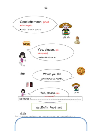 93




Good afternoon.
                                    Girl
May I take your
order , please ?



             Yes, please.

             I would like a
             hamburger.


Sus                Would you like
un                anything to drink?



               Yes, please.

             I would like a Coke.

                         Food and
                     Drinks
 